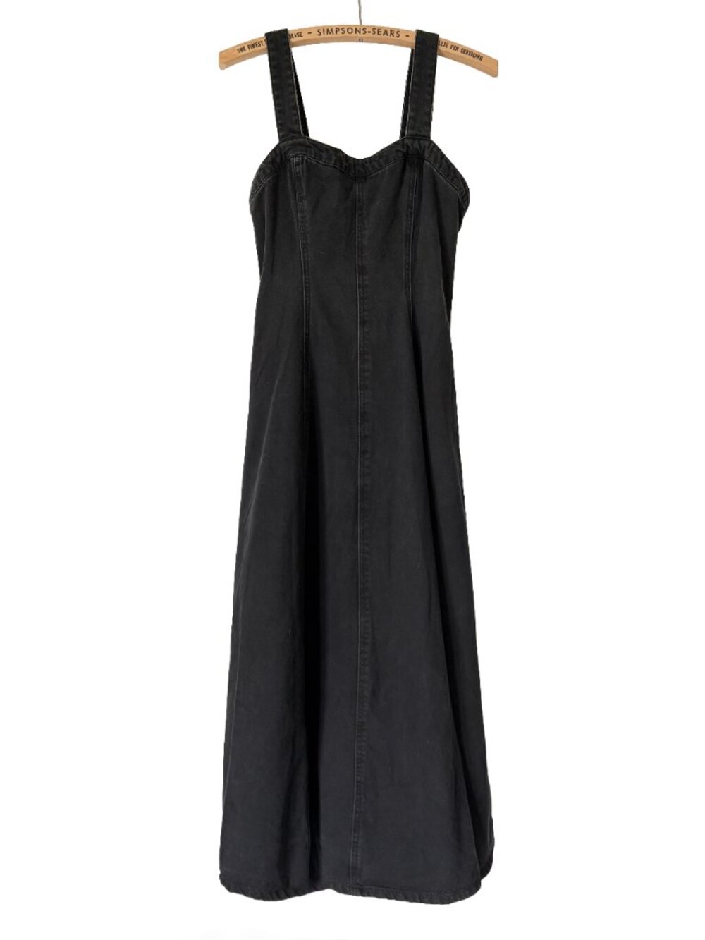 Moussy Denim Maxi Dress Square Neck A-Line Sleeveless Black Size 1 / XS